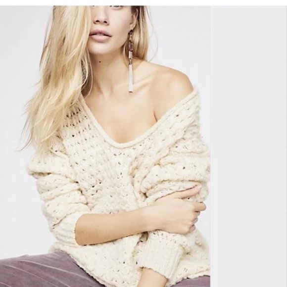 Free People Cream V-Neck Sweater - Picture 2 of 14